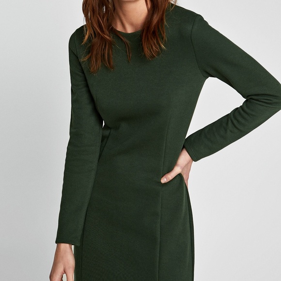 Zara - Long Sleeve Ribbed Dress, Forest Green, M - Picture 1 of 6